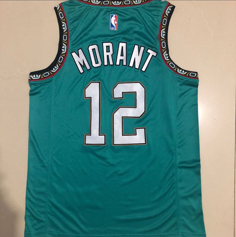 Men Memphis Grizzlies #12 Morant Green Embroidered 2021 Nike NBA Jersey